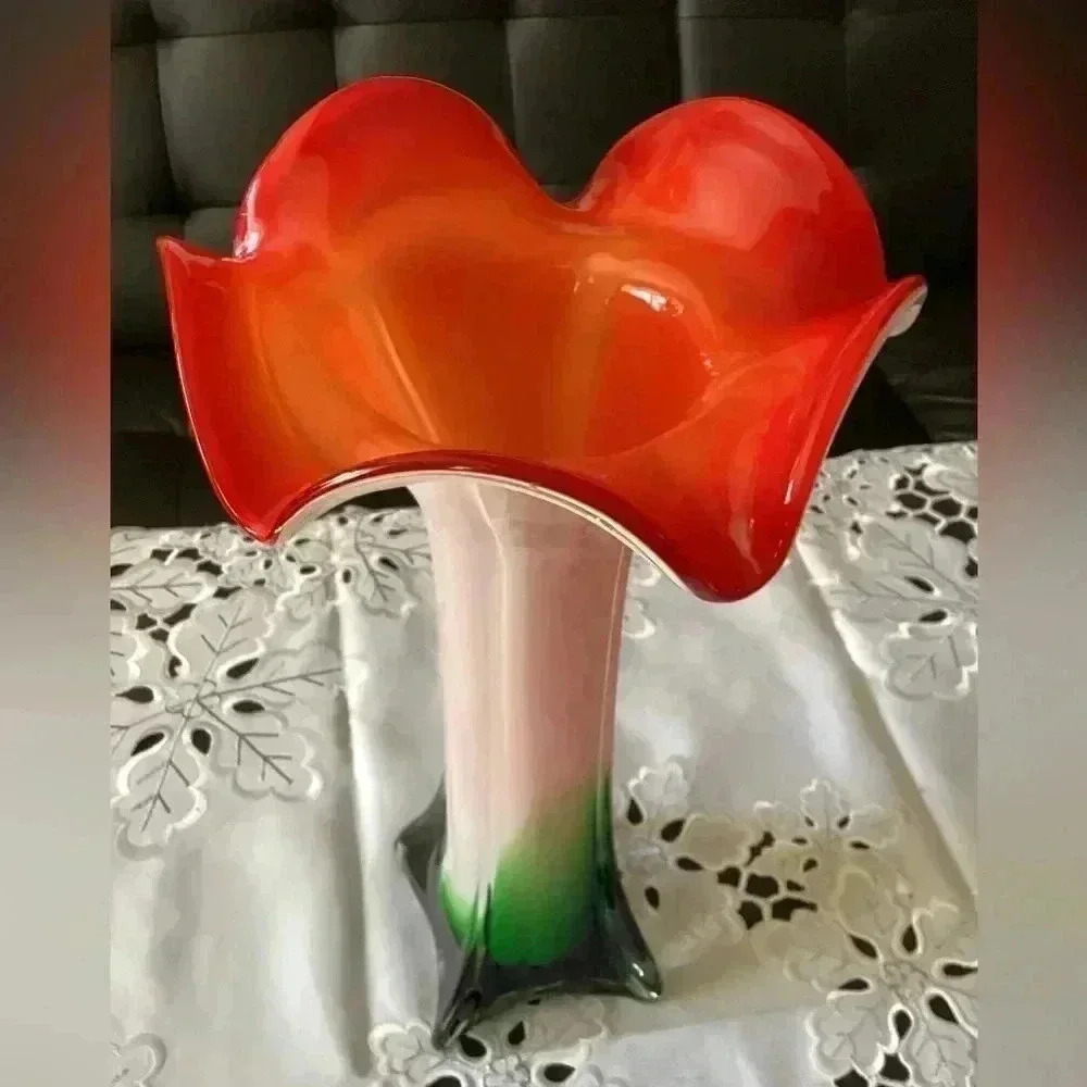 Mid century modern,Italian Murano Style Art Glass Flower Form Tall Vase